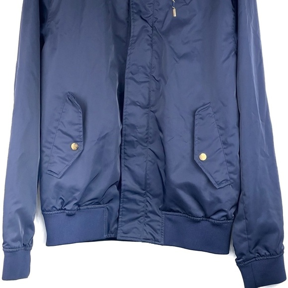 EUC- Zara Man Hooded Varsity Stripe Inside Navy Blue Bomber Jacket Size Large - Picture 9 of 16